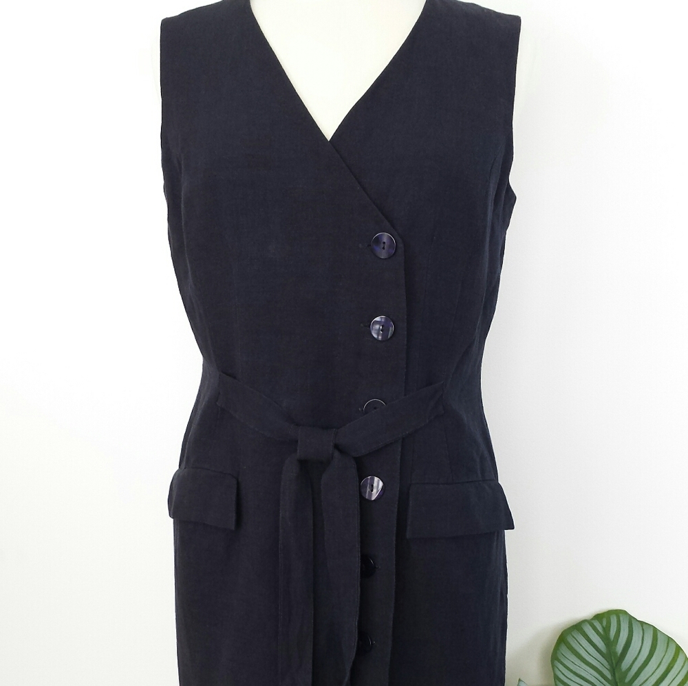 NY Sake Navy Linen Sleeveless Dress Size 11